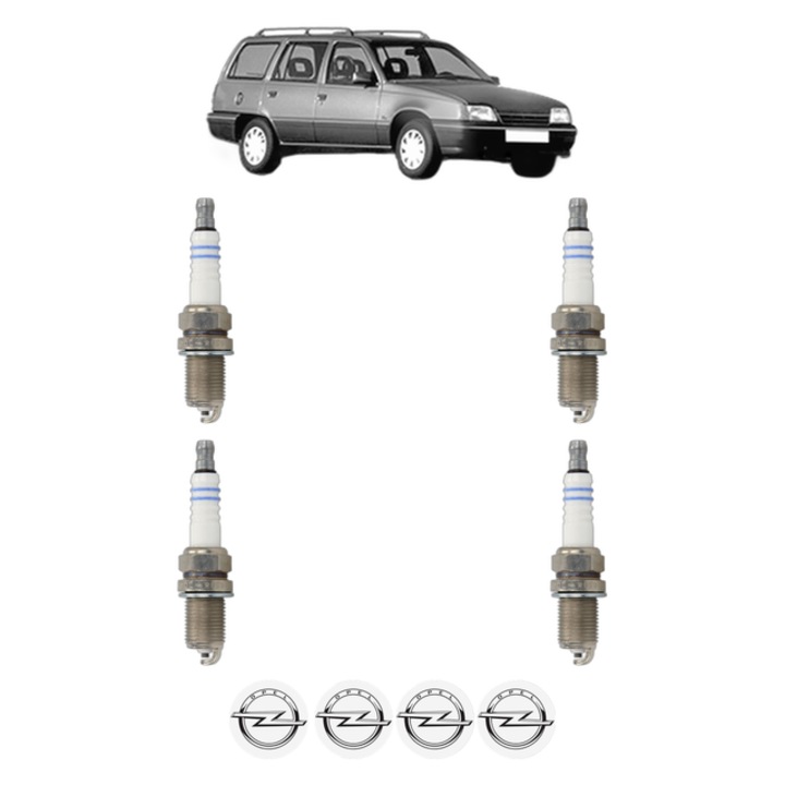 Set 4 Bujii Scanteie OPEL KADETT E Estate (T85) 1.6 i Cat (C15, C35, D15, D35) 75 CP din 1986 - 1991, bujie motor, Bosch, 4x Stickere auto cu OPEL