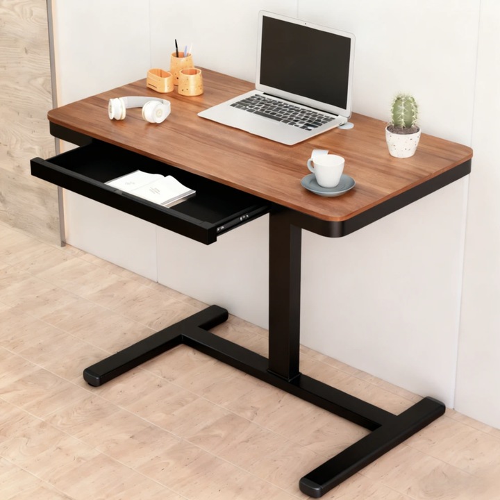 Birou reglabil, Topscaune, manivela, multifunctional, nuc/negru, 70x102cm