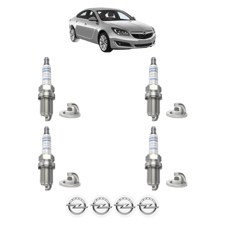 Set 4 Bujii Scanteie OPEL INSIGNIA A (G09) 1.8 (68) 140 CP din 2008 - 2017, bujie motor, Bosch, 4x Stickere auto cu OPEL