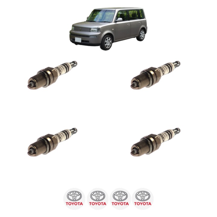 Set 4 Bujii Scanteie TOYOTA bB I (NCP3_) 1.3 (NCP30_, NCP30) 78 CP din 2000 - 2005, bujie motor, Bosch, 4x Stickere auto cu TOYOTA