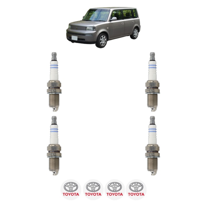 Set 4 Bujii Scanteie TOYOTA bB I (NCP3_) 1.5 4WD (NCP35) 105 CP din 2000 - 2005, bujie motor, Bosch, 4x Stickere auto cu TOYOTA