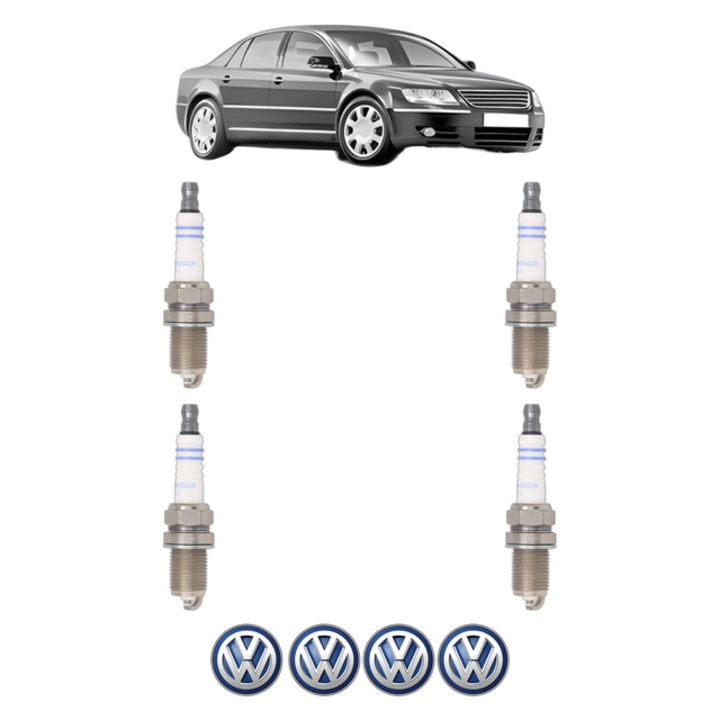 Set 4 Bujii Scanteie Volkswagen PHAETON (3D1, 3D2, 3D3, 3D4, 3D6, 3D7, 3D8, 3D9) 4.2 V8 4motion 335 CP din 2003 - 2016, bujie motor, Bosch, 4x Stickere auto cu Volkswagen
