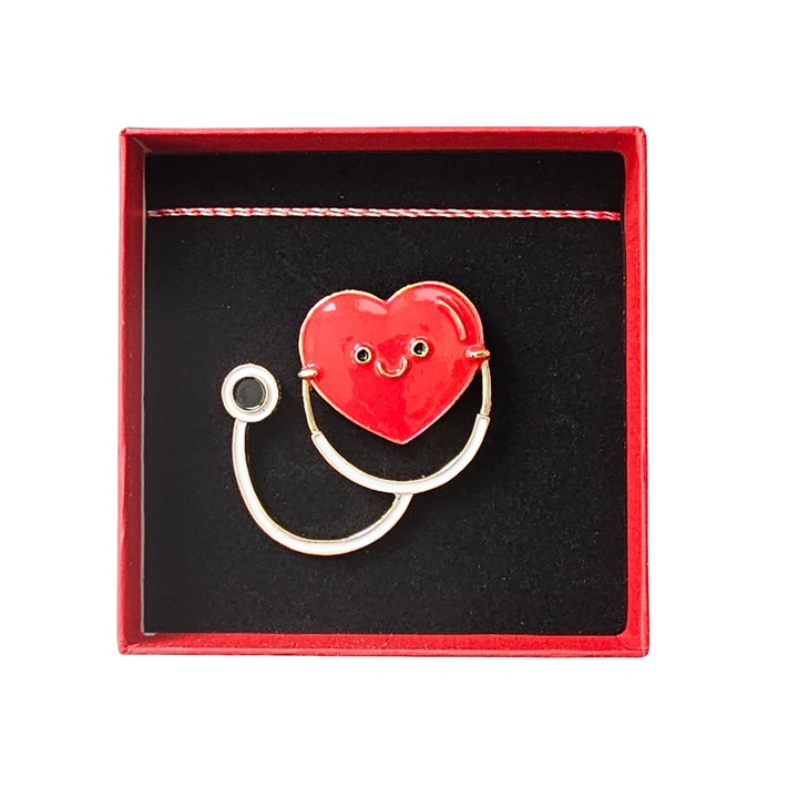 Brosa martisor Sztetoszkóp Piros Szívvel