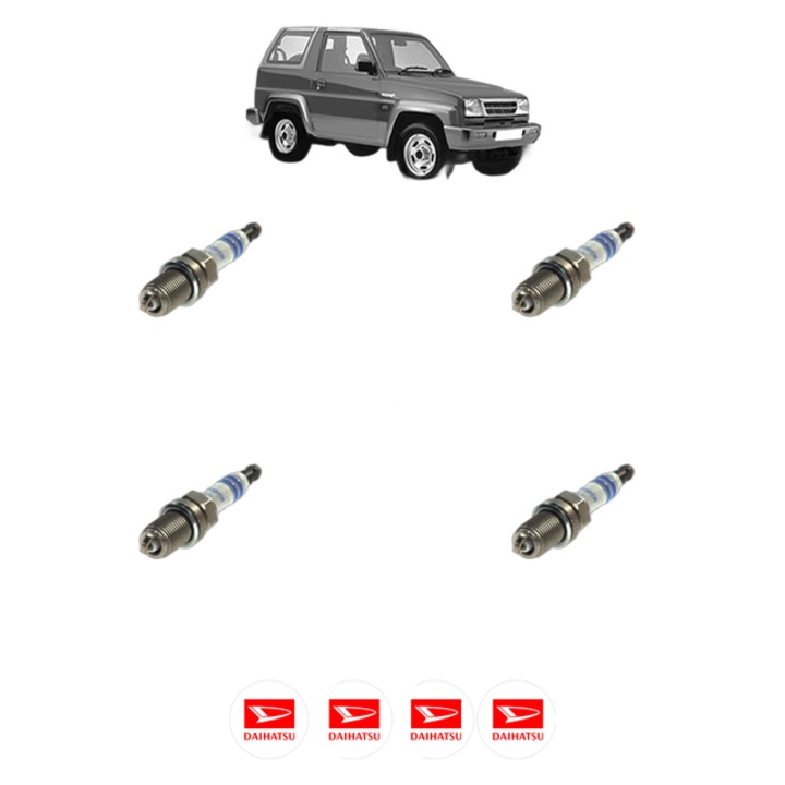 Set 4 Bujii Scanteie DAIHATSU FEROZA Hard Top (F300) 1.6 16V 4x4 84 CP din 1993 - 1997, bujie motor, Bosch, 4x Stickere auto cu DAIHATSU