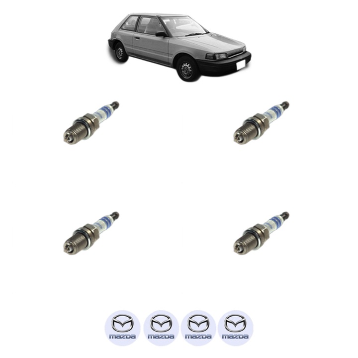 Set 4 Bujii Scanteie MAZDA 323 C IV (BG) 1.6 16V (BG6Z) 88 CP din 1991 - 1994, bujie motor, Bosch, 4x Stickere auto cu MAZDA