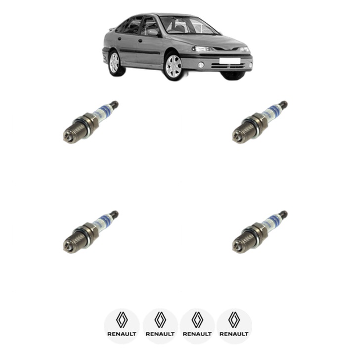Set 4 Bujii Scanteie RENAULT LAGUNA I (B56_, 556_) 3.0 (B56E, B565, B56R) 167 CP din 1993 - 2001, bujie motor, Bosch, 4x Stickere auto cu RENAULT