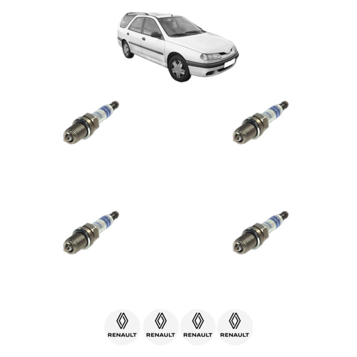 Set 4 Bujii Scanteie RENAULT LAGUNA I Grandtour (K56_) 3.0 (K56R, K565) 167 CP din 1996 - 2001, bujie motor, Bosch, 4x Stickere auto cu RENAULT