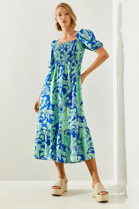 Rochie midi, Bianco Lucci, viscoza, albastru/verde