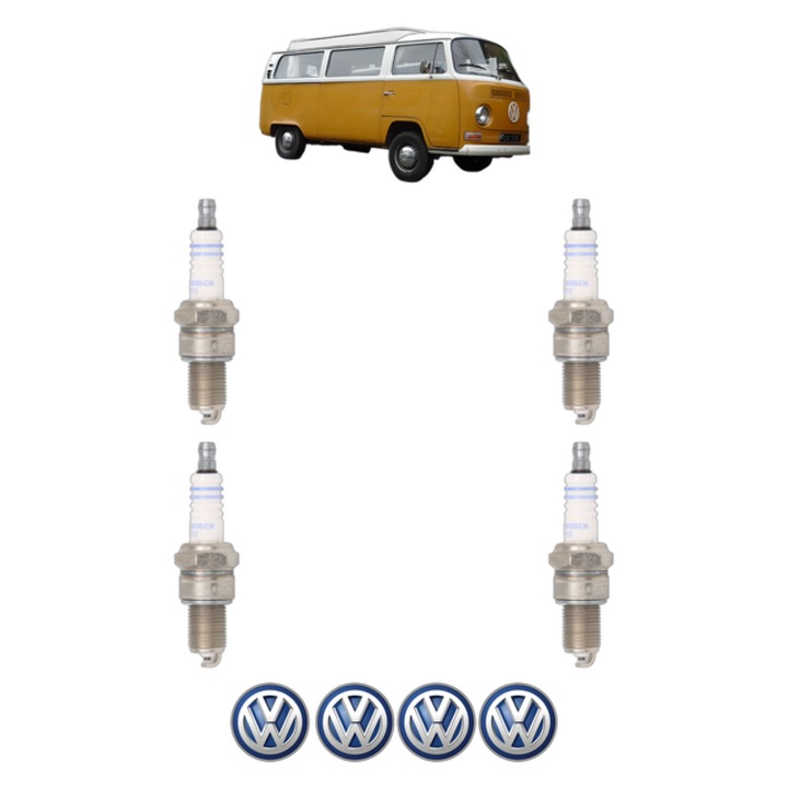 Set 4 Bujii Scanteie Volkswagen TRANSPORTER T2 Van (21, 23) 1.7 67 CP din 1971 - 1973, bujie motor, Bosch, 4x Stickere auto cu Volkswagen