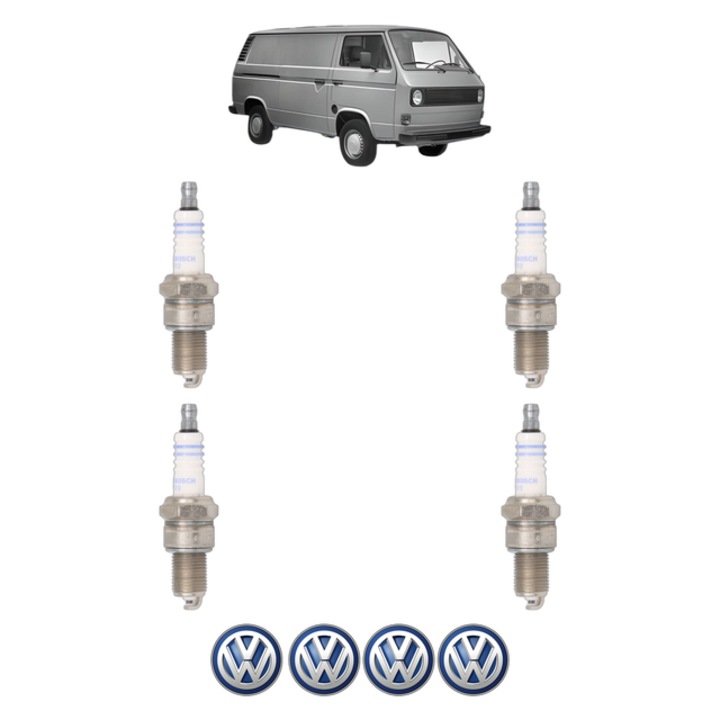 Set 4 Bujii Scanteie Volkswagen TRANSPORTER T3 Van (24_, 25_) 1.9 60 CP din 1982 - 1992, bujie motor, Bosch, 4x Stickere auto cu Volkswagen