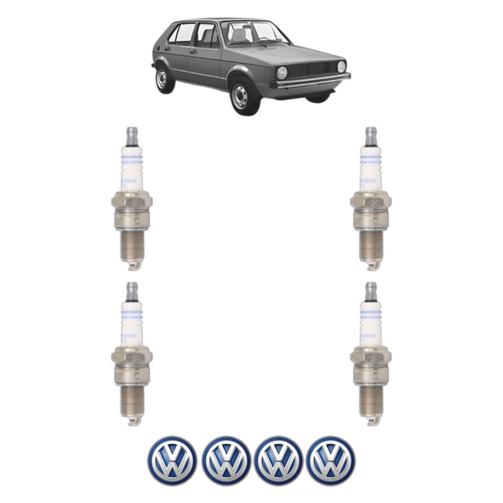 Set 4 Bujii Scanteie Volkswagen GOLF I (17) 1.1 50 CP din 1974 - 1983, bujie motor, Bosch, 4x Stickere auto cu Volkswagen