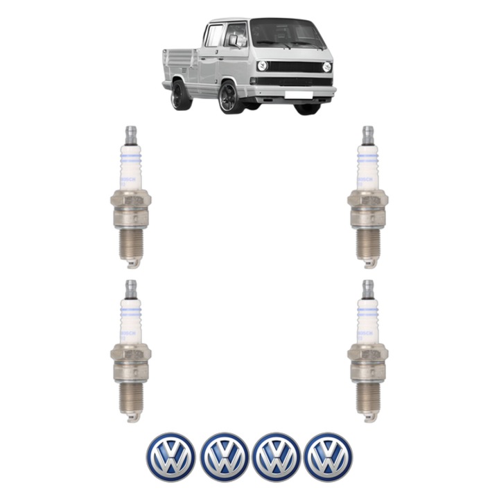 Set 4 Bujii Scanteie Volkswagen TRANSPORTER T3 Platform/Chassis (24_) 1.9 Syncro 78 CP din 1984 - 1992, bujie motor, Bosch, 4x Stickere auto cu Volkswagen
