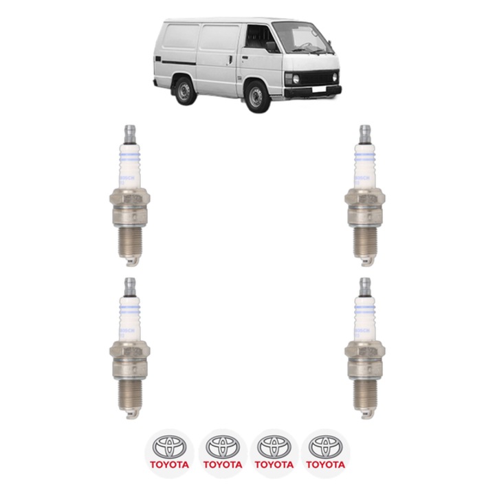 Set 4 Bujii Scanteie TOYOTA HIACE III Van (_H5_, _H6_, _H7_, _H8_, _H9_) 2.0 (YH51, YH61) 88 CP din 1982 - 1989, bujie motor, Bosch, 4x Stickere auto cu TOYOTA
