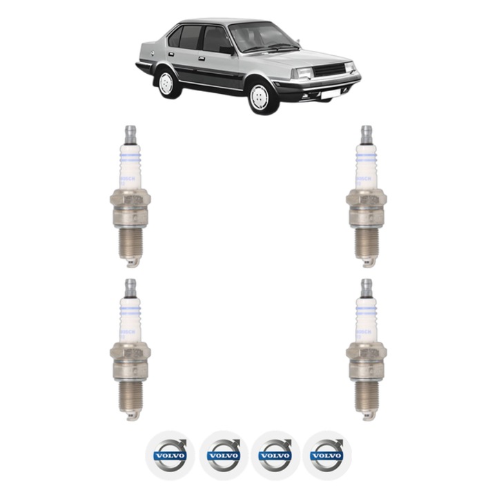Set 4 Bujii Scanteie VOLVO 340-360 Saloon (344) 2.0 90 CP din 1982 - 1984, bujie motor, Bosch, 4x Stickere auto cu VOLVO