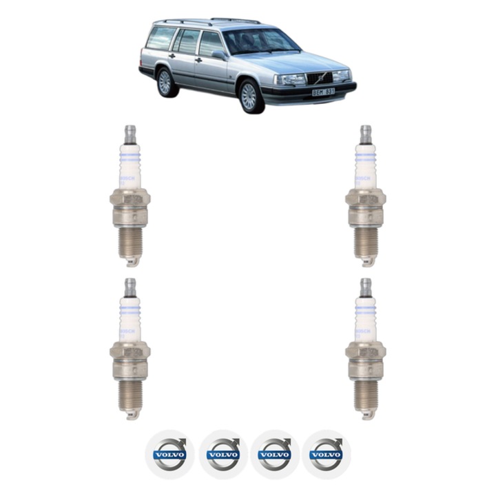 Set 4 Bujii Scanteie VOLVO 940 II Estate (945) 2.3 ti 135 CP din 1995 - 1998, bujie motor, Bosch, 4x Stickere auto cu VOLVO