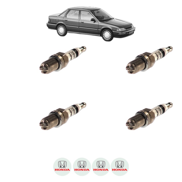 Set 4 Bujii Scanteie HONDA CONCERTO Saloon (HWW) 1.6 i 16V 112 CP din 1989 - 1995, bujie motor, Bosch, 4x Stickere auto cu HONDA