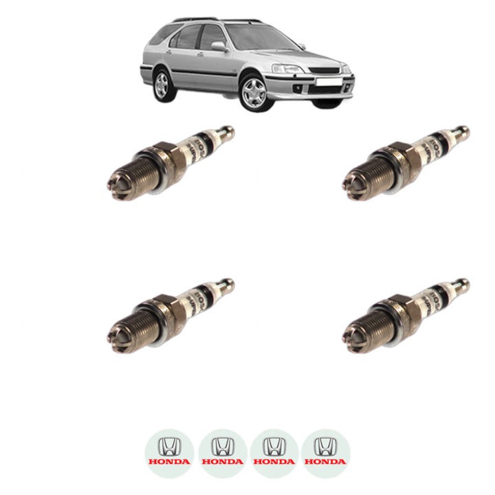 Set 4 Bujii Scanteie HONDA CIVIC VI Aerodeck (MB, MC) 1.6 16V (MC1) 116 CP din 1998 - 2001, bujie motor, Bosch, 4x Stickere auto cu HONDA