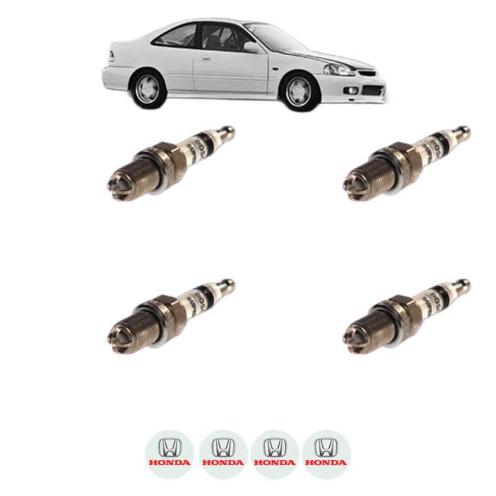 Set 4 Bujii Scanteie HONDA CIVIC VI Coupe (EJ, EM1) 1.6 i (EJ6) 105 CP din 1996 - 2000, bujie motor, Bosch, 4x Stickere auto cu HONDA
