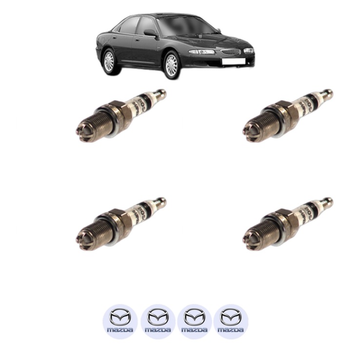 Set 4 Bujii Scanteie MAZDA XEDOS 6 (CA) 1.6 16V 113 CP din 1992 - 1994, bujie motor, Bosch, 4x Stickere auto cu MAZDA