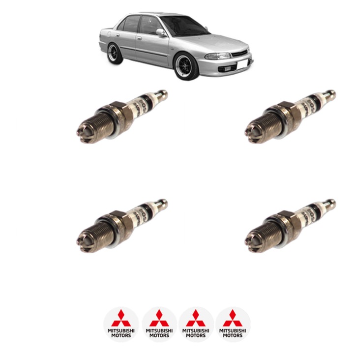 Set 4 Bujii Scanteie MITSUBISHI LANCER V (CB_A, CD_A, CE_A) 1.6 16V (CB4A) 120 CP din 1992 - 1996, bujie motor, Bosch, 4x Stickere auto cu MITSUBISHI