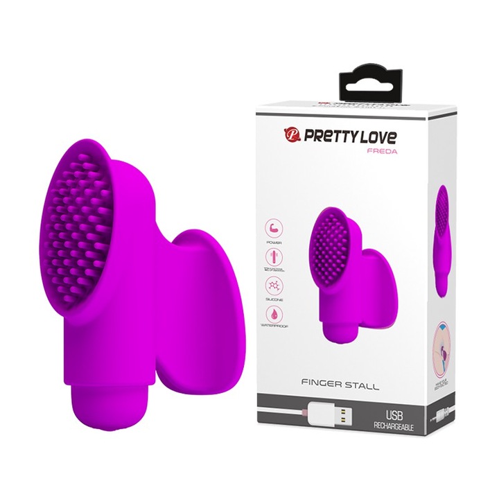 Vibrator pentru degete, Pretty Love, FREDA, violet, 7x4.6cm, USB, cu vibratii
