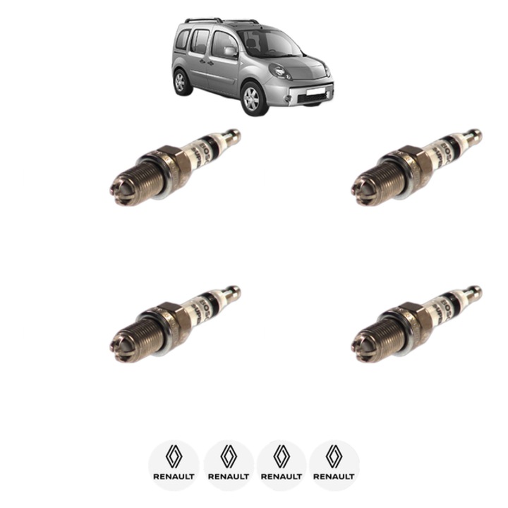 Set 4 Bujii Scanteie RENAULT KANGOO / GRAND KANGOO II (KW0/1_) 1.6 16V FLEX (KW01) 106 CP din 2008, bujie motor, Bosch, 4x Stickere auto cu RENAULT
