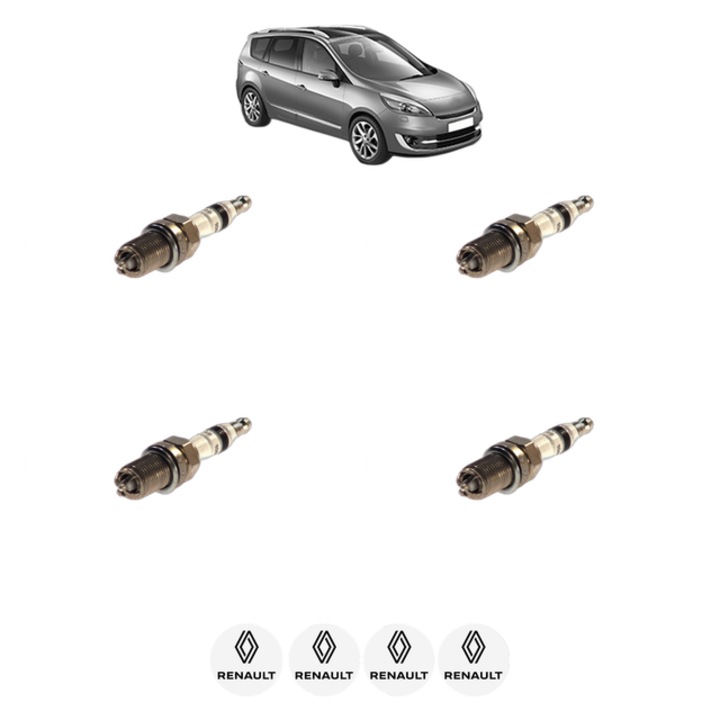 Set 4 Bujii Scanteie RENAULT GRAND SCENIC III (JZ0/1_) 1.6 16V (JZ0U) 109 CP din 2009 - 2016, bujie motor, Bosch, 4x Stickere auto cu RENAULT