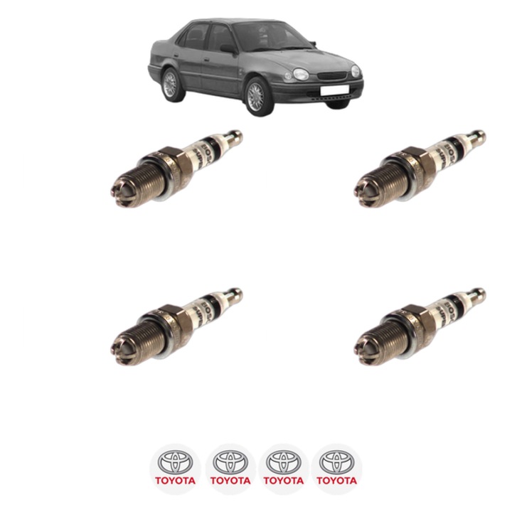 Set 4 Bujii Scanteie TOYOTA COROLLA (_E11_) 1.6 16V (ZZE112_, ZZE112R) 110 CP din 1999 - 2001, bujie motor, Bosch, 4x Stickere auto cu TOYOTA