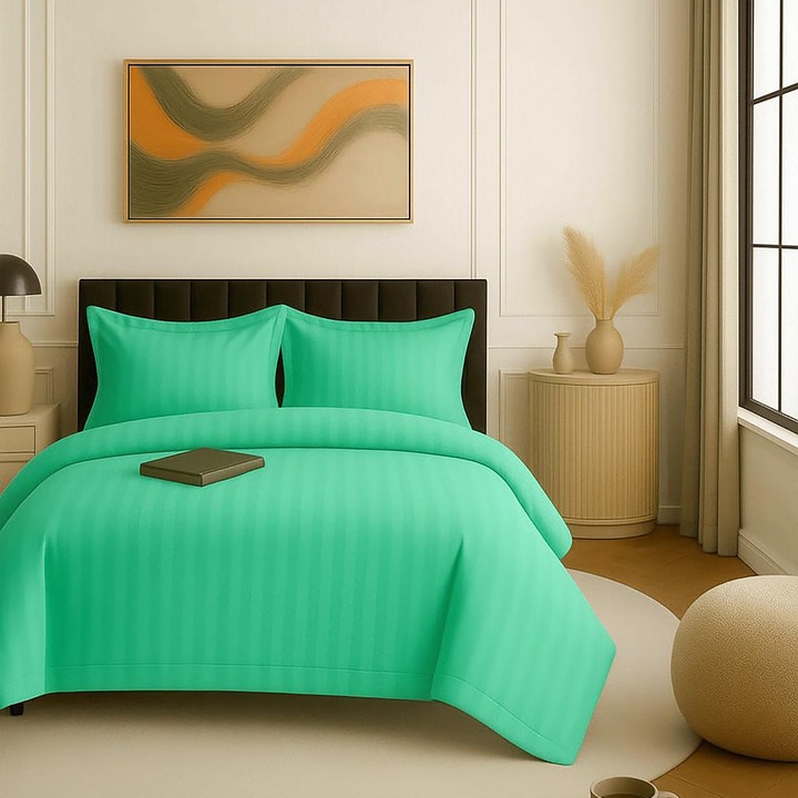 Lenjerie pat damasc policoton (VERDE)