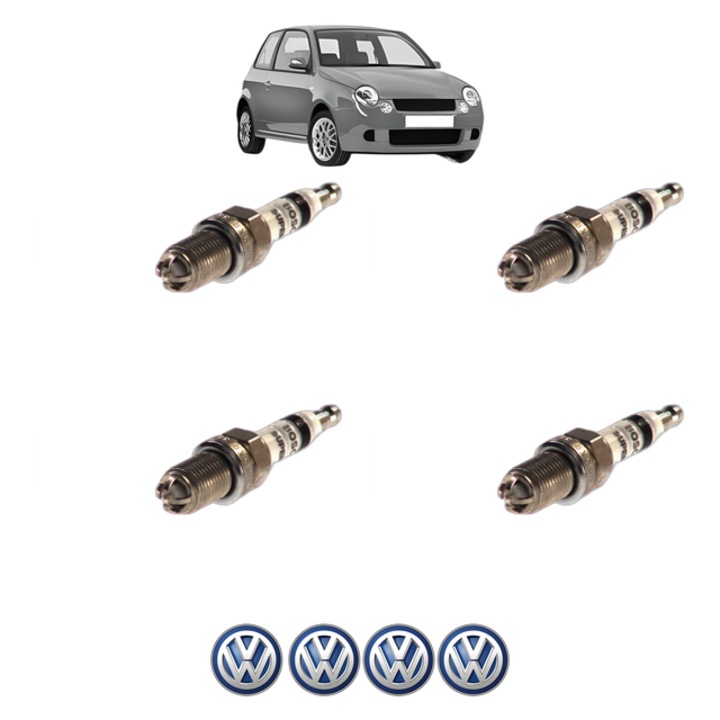 Set 4 Bujii Scanteie Volkswagen LUPO I (6X1, 6E1) 1.6 GTI 125 CP din 2000 - 2005, bujie motor, Bosch, 4x Stickere auto cu Volkswagen