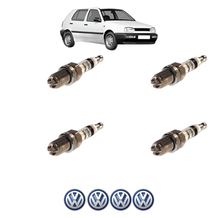 Set 4 Bujii Scanteie Volkswagen GOLF III (1H1) 2.0 GTI 16V 150 CP din 1992 - 1997, bujie motor, Bosch, 4x Stickere auto cu Volkswagen