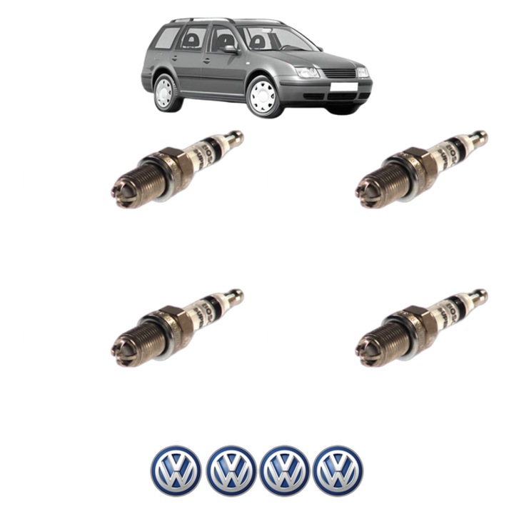 Set 4 Bujii Scanteie Volkswagen BORA Variant (1J6) 1.6 16V 105 CP din 2000 - 2005, bujie motor, Bosch, 4x Stickere auto cu Volkswagen