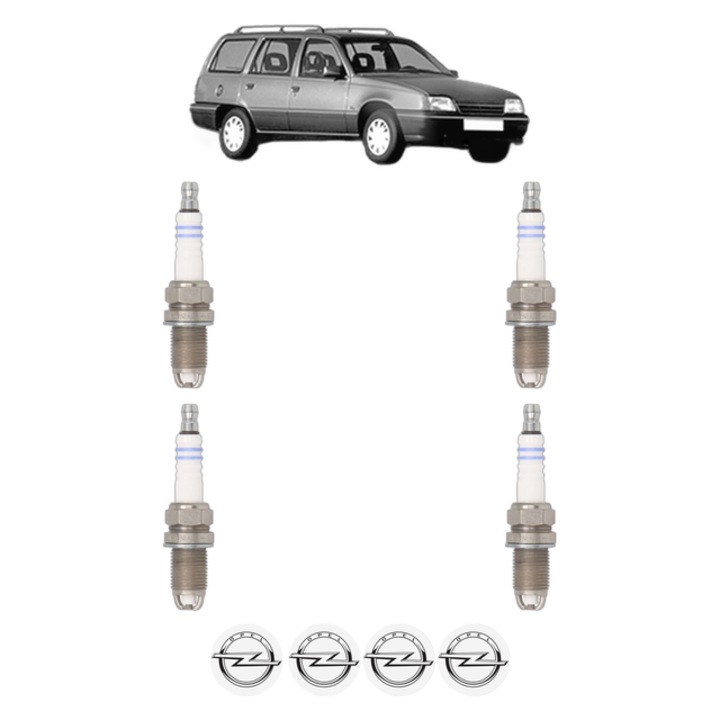 Set 4 Bujii Scanteie OPEL KADETT E Estate (T85) 2.0 i Cat (C15, C35, D15, D35) 115 CP din 1987 - 1991, bujie motor, Bosch, 4x Stickere auto cu OPEL