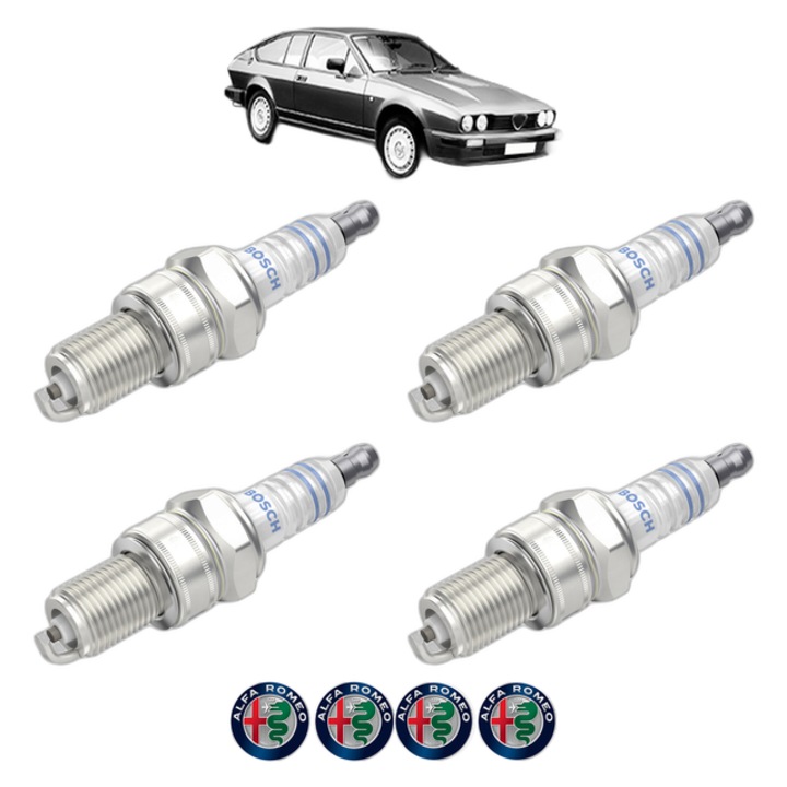 Set 4 Bujii Scanteie ALFA ROMEO GTV (116_) 2.0 Turbodelta (11636) 150 CP din 1978 - 1980, bujie motor, Bosch, 4x Stickere auto cu ALFA ROMEO