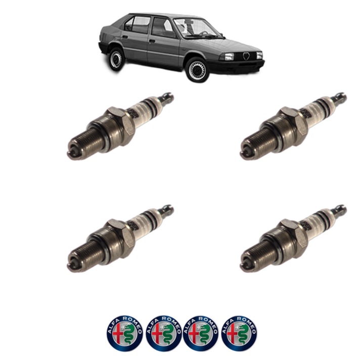 Set 4 Bujii Scanteie ALFA ROMEO 33 (905_) 1.5 4x4 (905.A2) 84 CP din 1983 - 1984, bujie motor, Bosch, 4x Stickere auto cu ALFA ROMEO