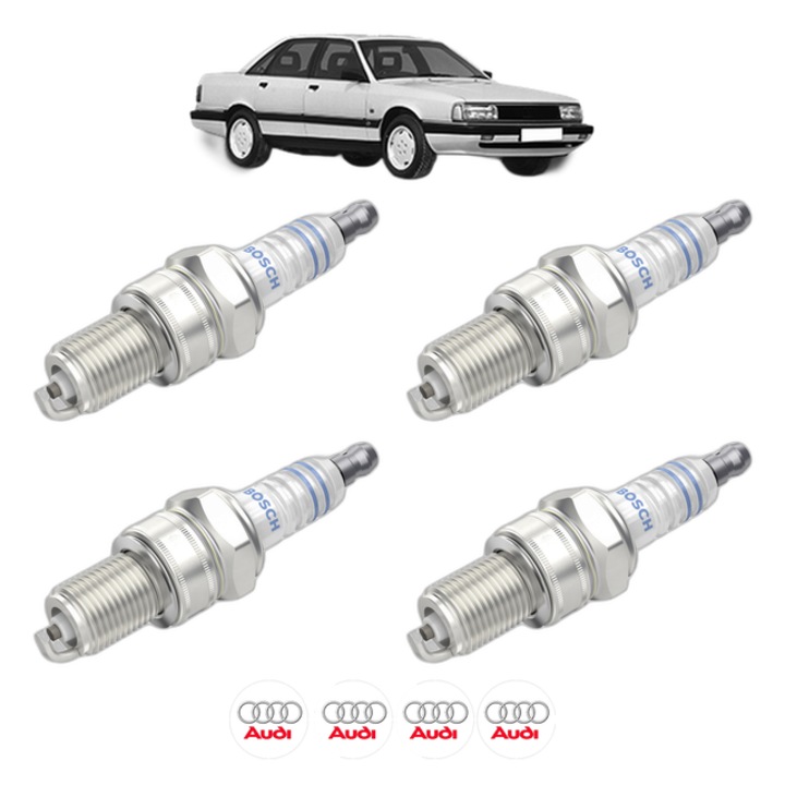 Set 4 Bujii Scanteie AUDI 200 C3 Saloon (447, 448) 2.2 Turbo quattro 200 CP din 1988 - 1990, bujie motor, Bosch, 4x Stickere auto cu AUDI