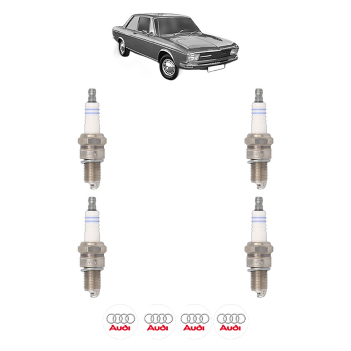 Set 4 Bujii Scanteie AUDI 100 C1 Saloon (801, 803, 805, 807, 811, 813, F104) 1.8 100 CP din 1970 - 1976, bujie motor, Bosch, 4x Stickere auto cu AUDI