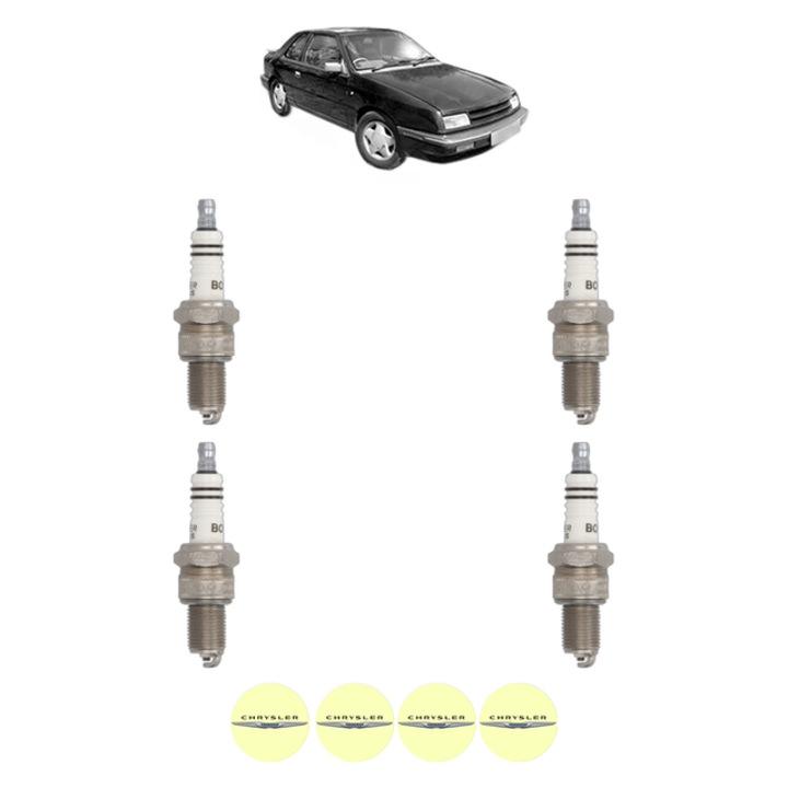 Set 4 Bujii Scanteie CHRYSLER ES TURBO 148 CP din 1989 - 1989, bujie motor, Bosch, 4x Stickere auto cu CHRYSLER