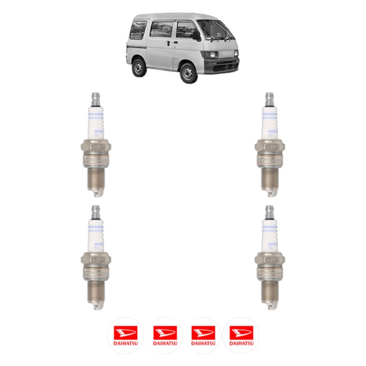 Set 4 Bujii Scanteie DAIHATSU HIJET Bus 0.8 39 CP din 1986 - 1989, bujie motor, Bosch, 4x Stickere auto cu DAIHATSU