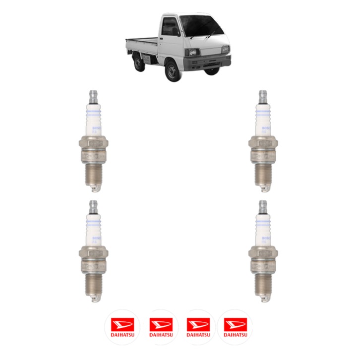 Set 4 Bujii Scanteie DAIHATSU HIJET Platform/Chassis (_U20) 0.8 39 CP din 1986 - 1990, bujie motor, Bosch, 4x Stickere auto cu DAIHATSU