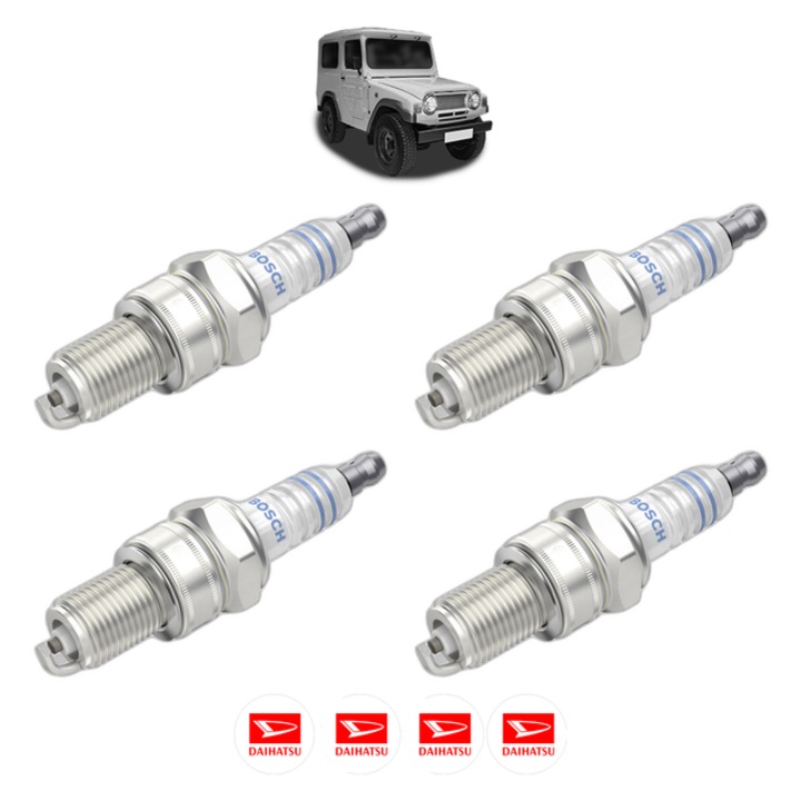 Set 4 Bujii Scanteie DAIHATSU TAFT 1.6 4x4 67 CP din 1976 - 1985, bujie motor, Bosch, 4x Stickere auto cu DAIHATSU