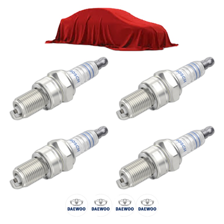 Set 4 Bujii Scanteie DAEWOO CIELO LOAD RUNNER 1.5 75 CP din 1996 - 1997, bujie motor, Bosch, 4x Stickere auto cu DAEWOO