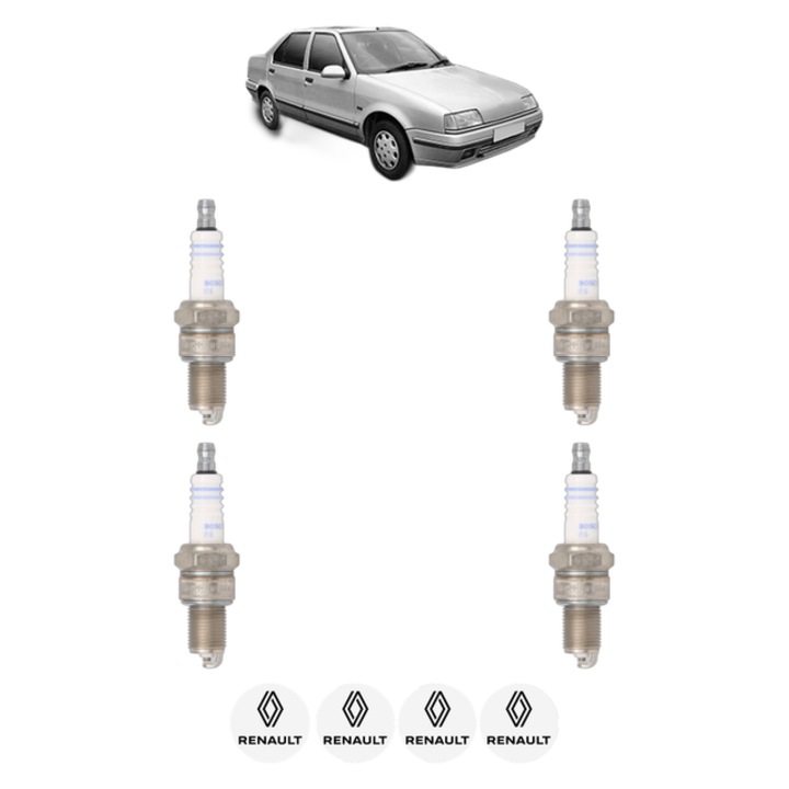 Set 4 Bujii Scanteie RENAULT 19 II Chamade (L53_) 1.8 (L53V, L538) 107 CP din 1994 - 1995, bujie motor, Bosch, 4x Stickere auto cu RENAULT