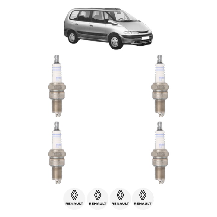 Set 4 Bujii Scanteie RENAULT ESPACE III (JE0_) 2.0 (JE0A) 114 CP din 1996 - 2000, bujie motor, Bosch, 4x Stickere auto cu RENAULT
