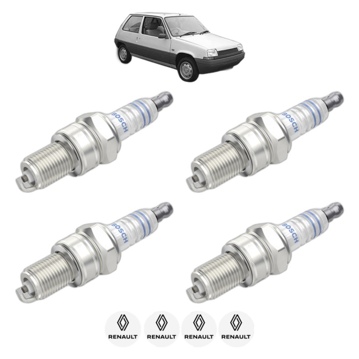 Set 4 Bujii Scanteie RENAULT SUPER 5 (B/C40_) 1.1 (B/C/401) 46 CP din 1984 - 1988, bujie motor, Bosch, 4x Stickere auto cu RENAULT