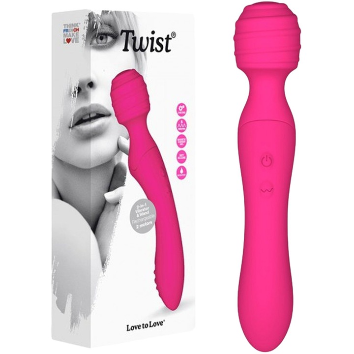 Vibrator 2 in 1, Love to Love, roz, 22x4cm, impermeabil, cu 8 moduri de vibratie