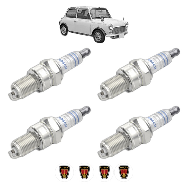 Set 4 Bujii Scanteie ROVER MINI Hatchback 1000 41 CP din 1990 - 1993, bujie motor, Bosch, 4x Stickere auto cu ROVER