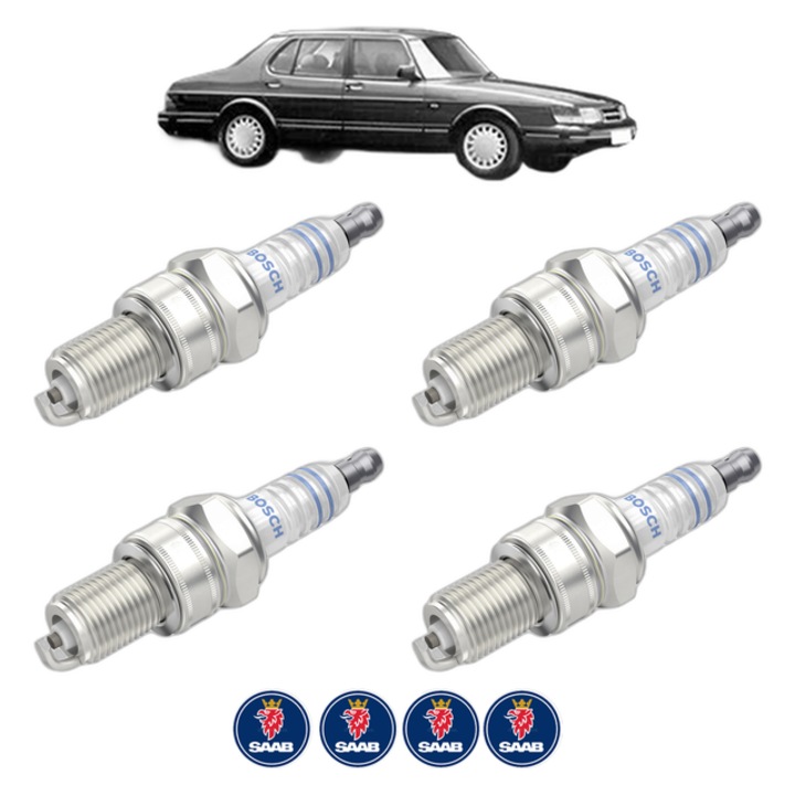 Set 4 Bujii Scanteie SAAB 900 I (AC4, AM4) 2.0 c 101 CP din 1982 - 1988, bujie motor, Bosch, 4x Stickere auto cu SAAB