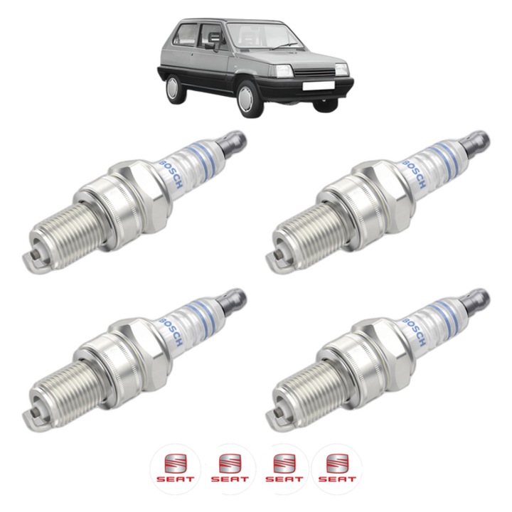 Set 4 Bujii Scanteie SEAT MARBELLA (28A) 0.9 Cat 40 CP din 1990 - 1996, bujie motor, Bosch, 4x Stickere auto cu SEAT