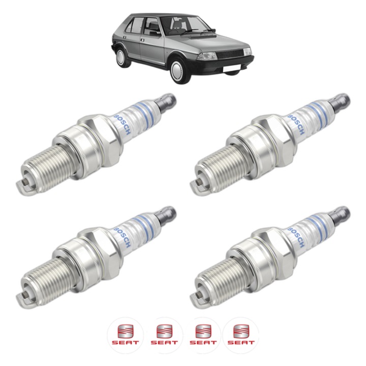 Set 4 Bujii Scanteie SEAT RONDA (22A) 1.6 92 CP din 1983 - 1985, bujie motor, Bosch, 4x Stickere auto cu SEAT